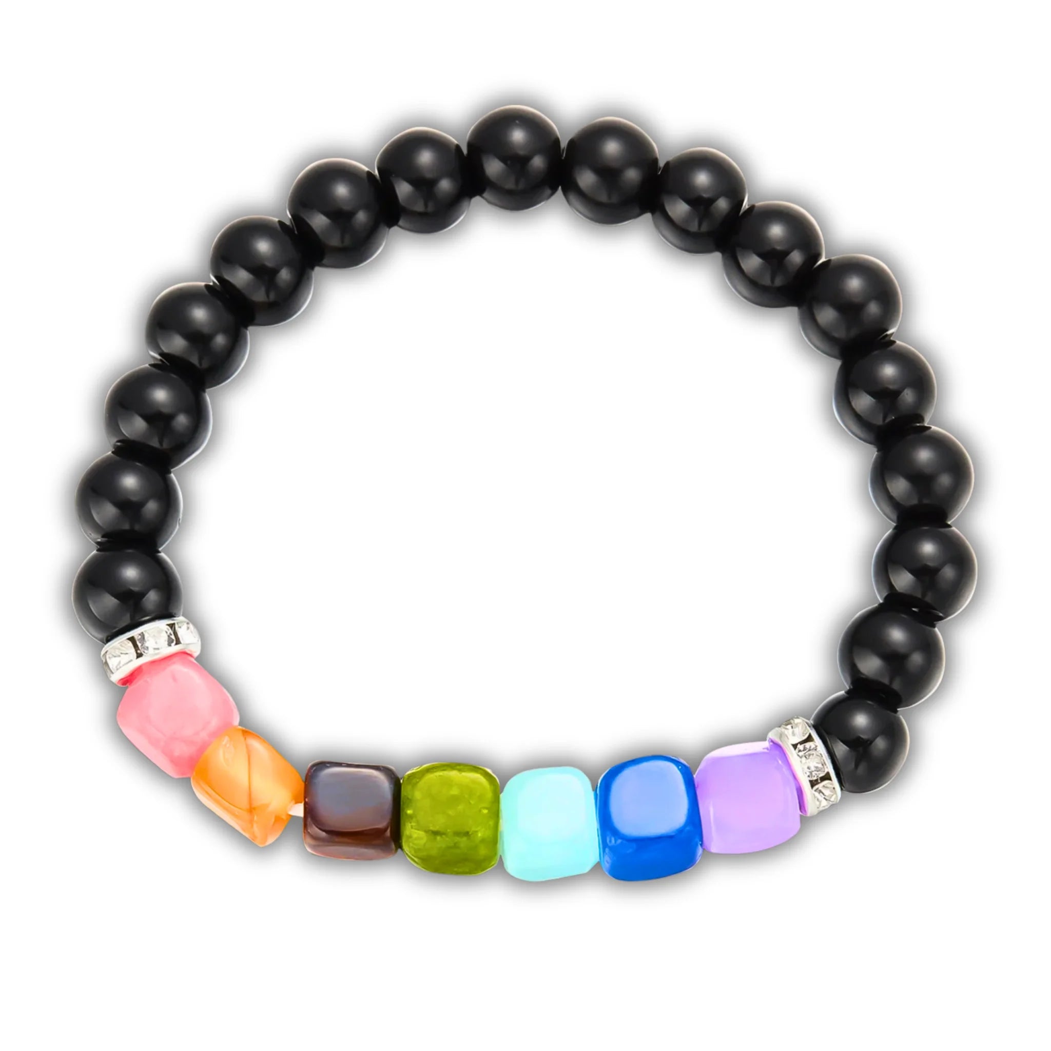 Ambition empowerment bracelet with warm-toned gemstones on white background.