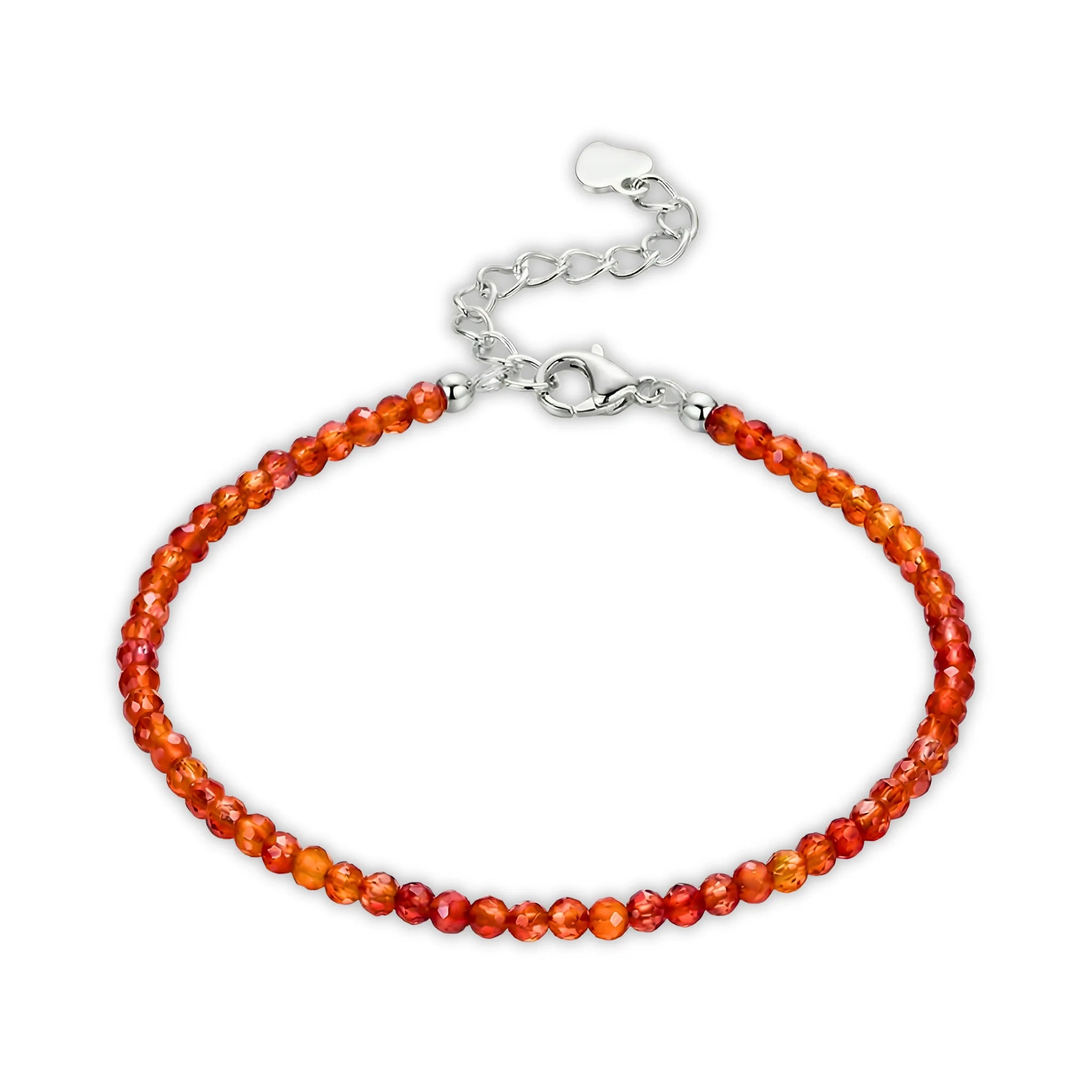 Essential silver bracelet featuring garnet gemstone beads with rich red tones for subtle warmth.