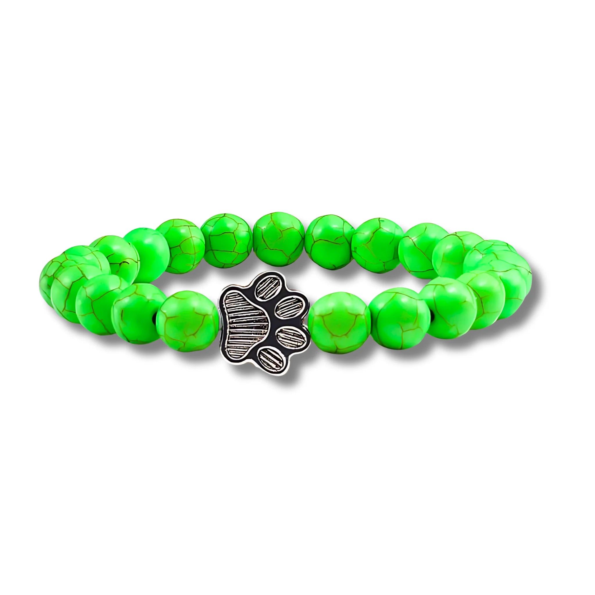 Green Beads Paw Charm Bracelet