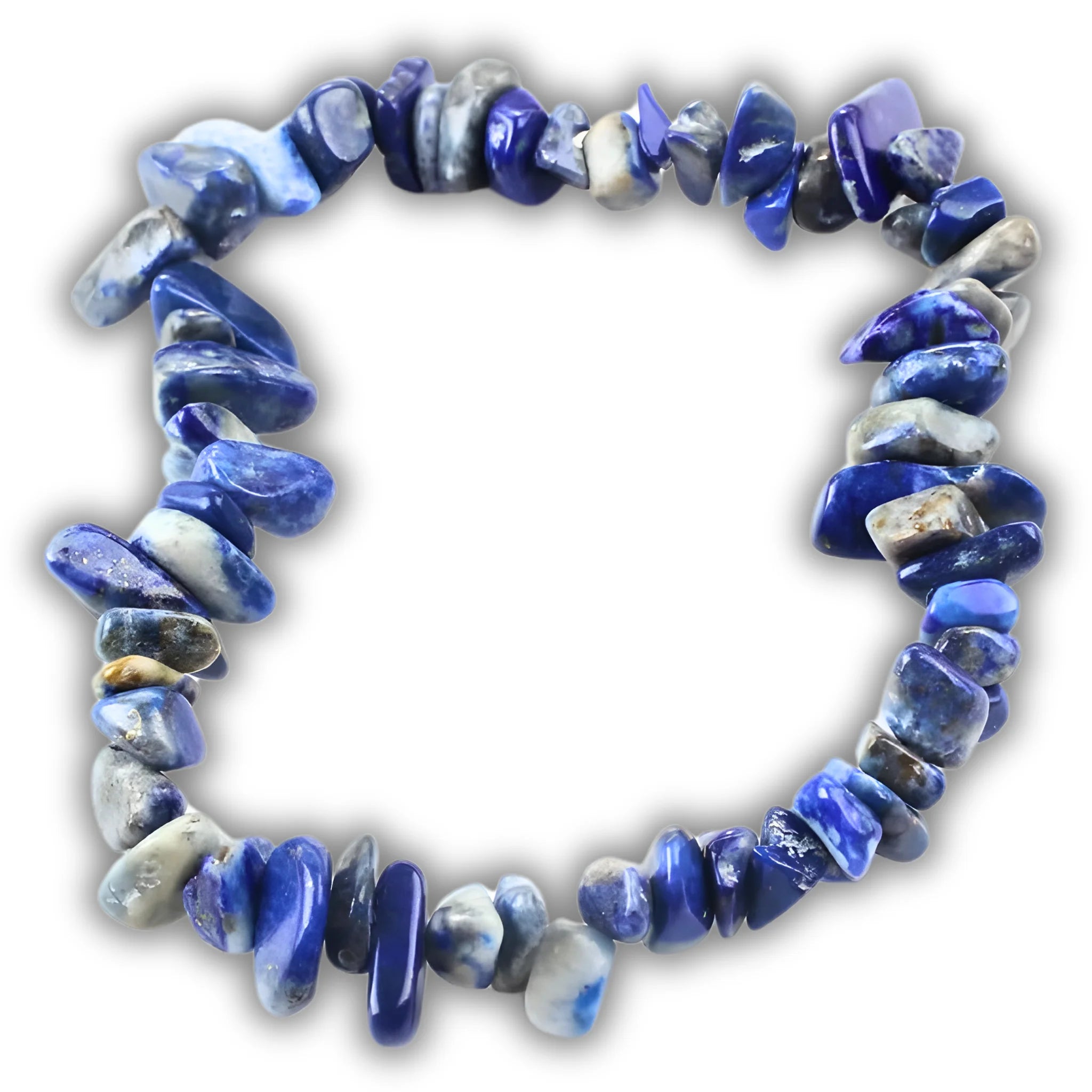 Lapis lazuli gravel bracelet crafted with deep blue natural gemstone chips.