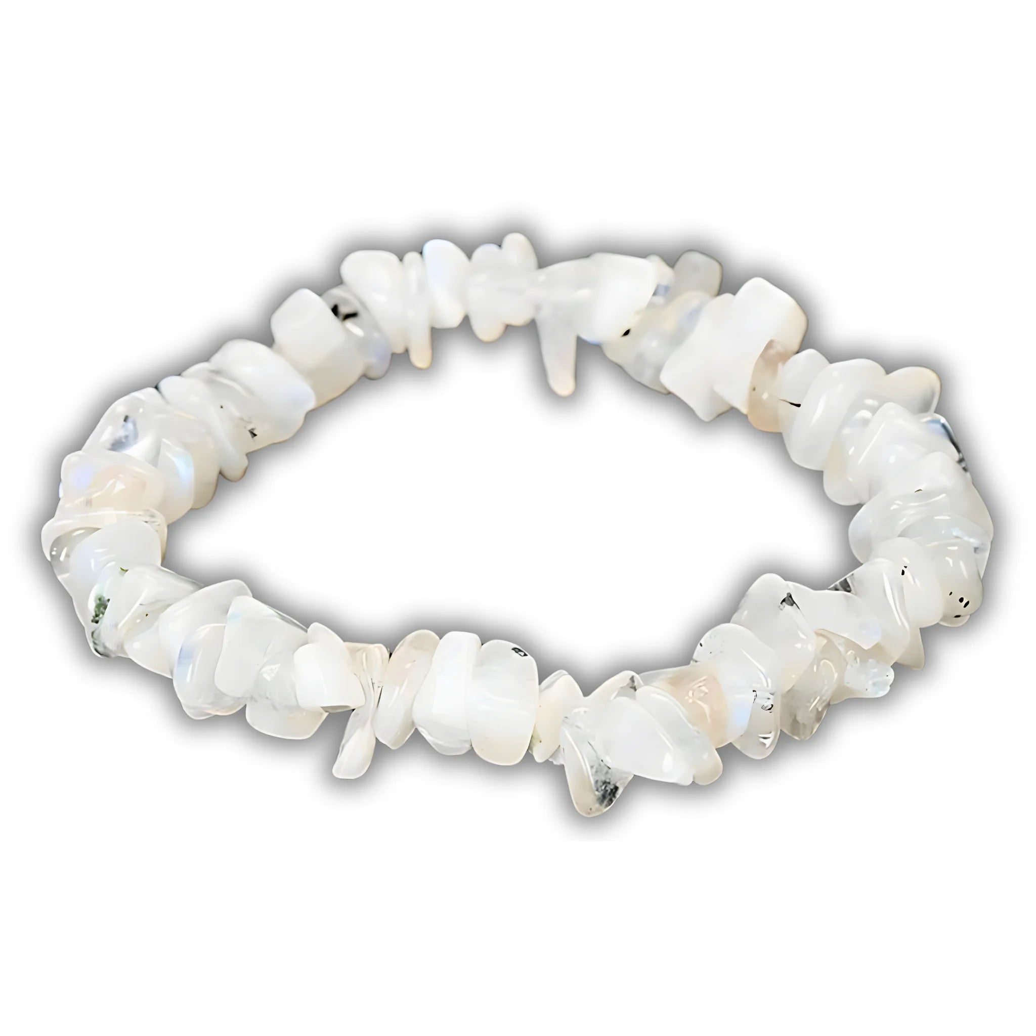 Moonstone gravel bracelet featuring white natural gemstone chips with a soft translucent finish.