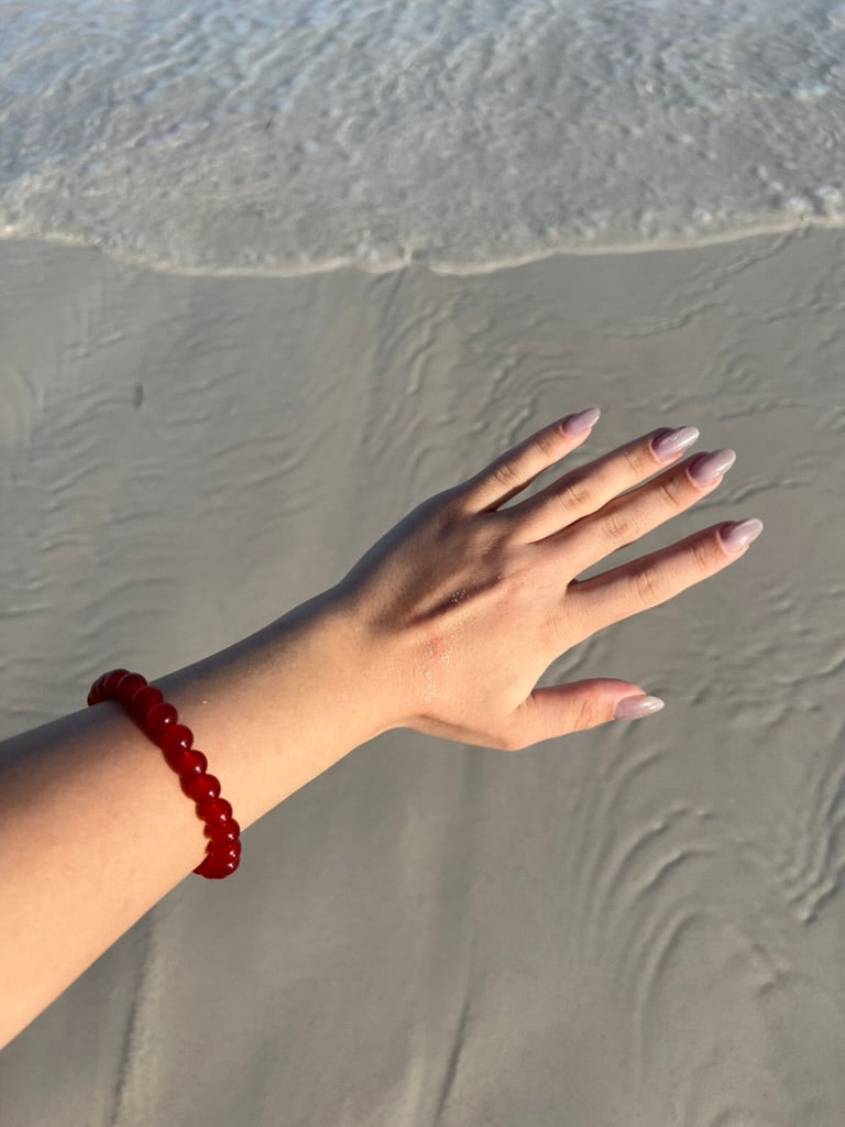 Red Stripe Agate Bead Bracelet