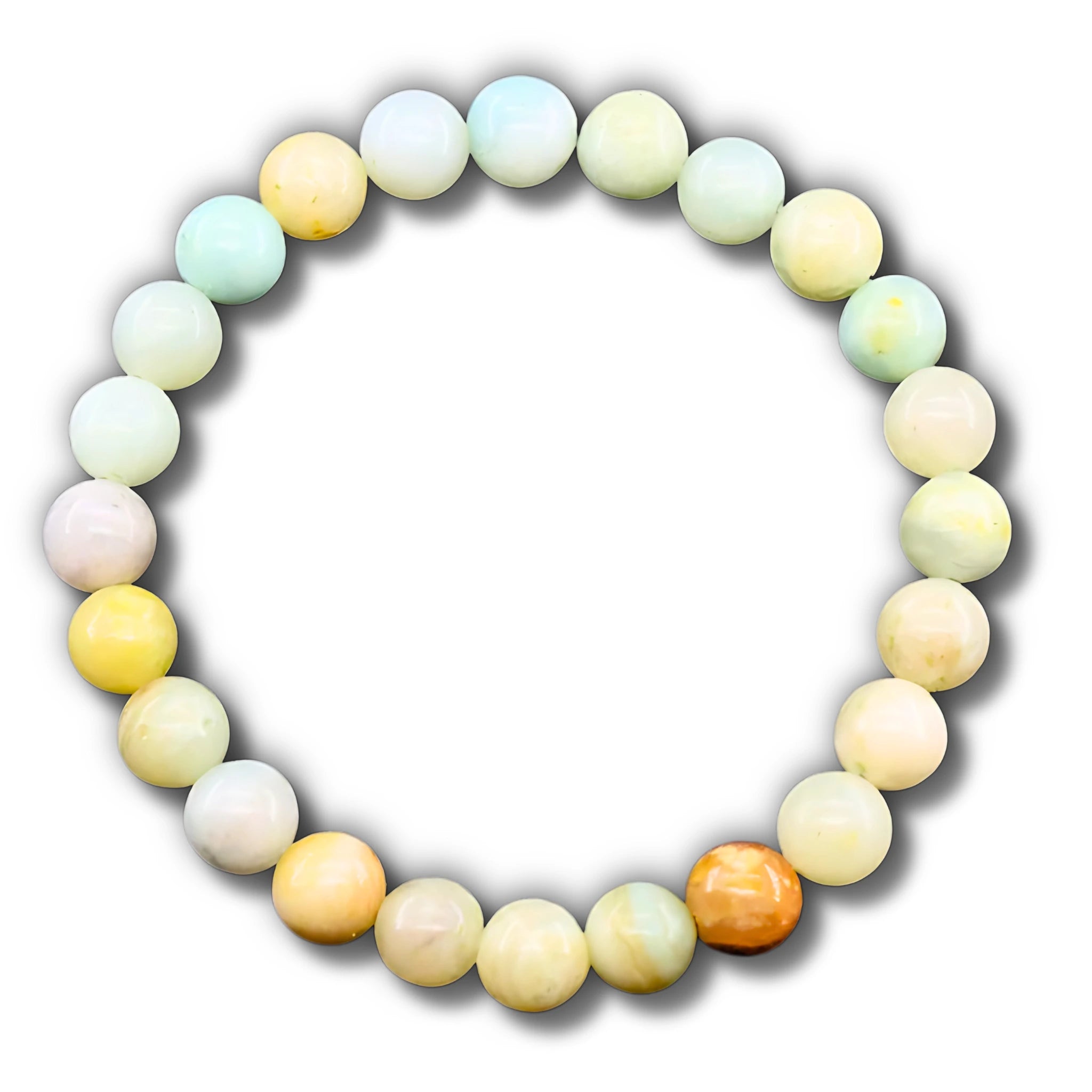Gemstone4K amazon stone bracelet on white background.