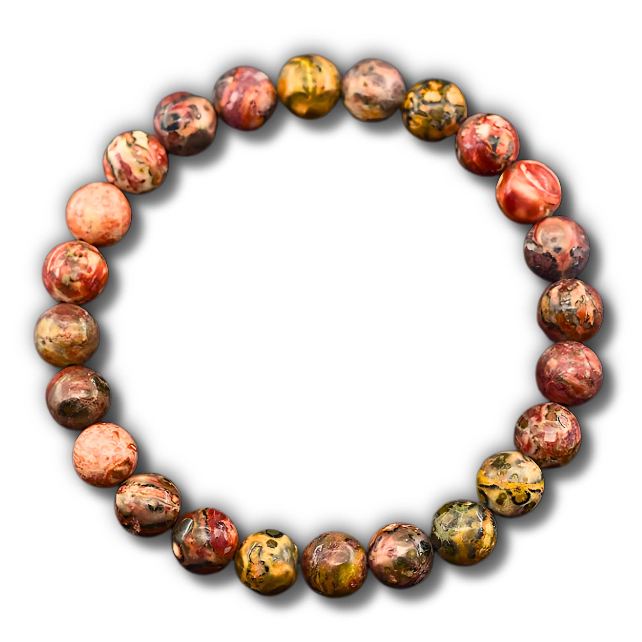 Gemstone4K red leopard skin bracelet on white background.