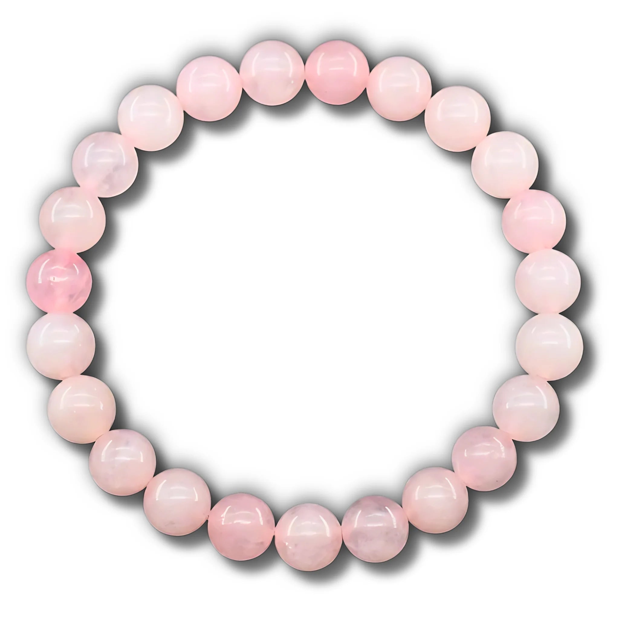 Gemstone4K Rose Quartz healing bracelet on white background.