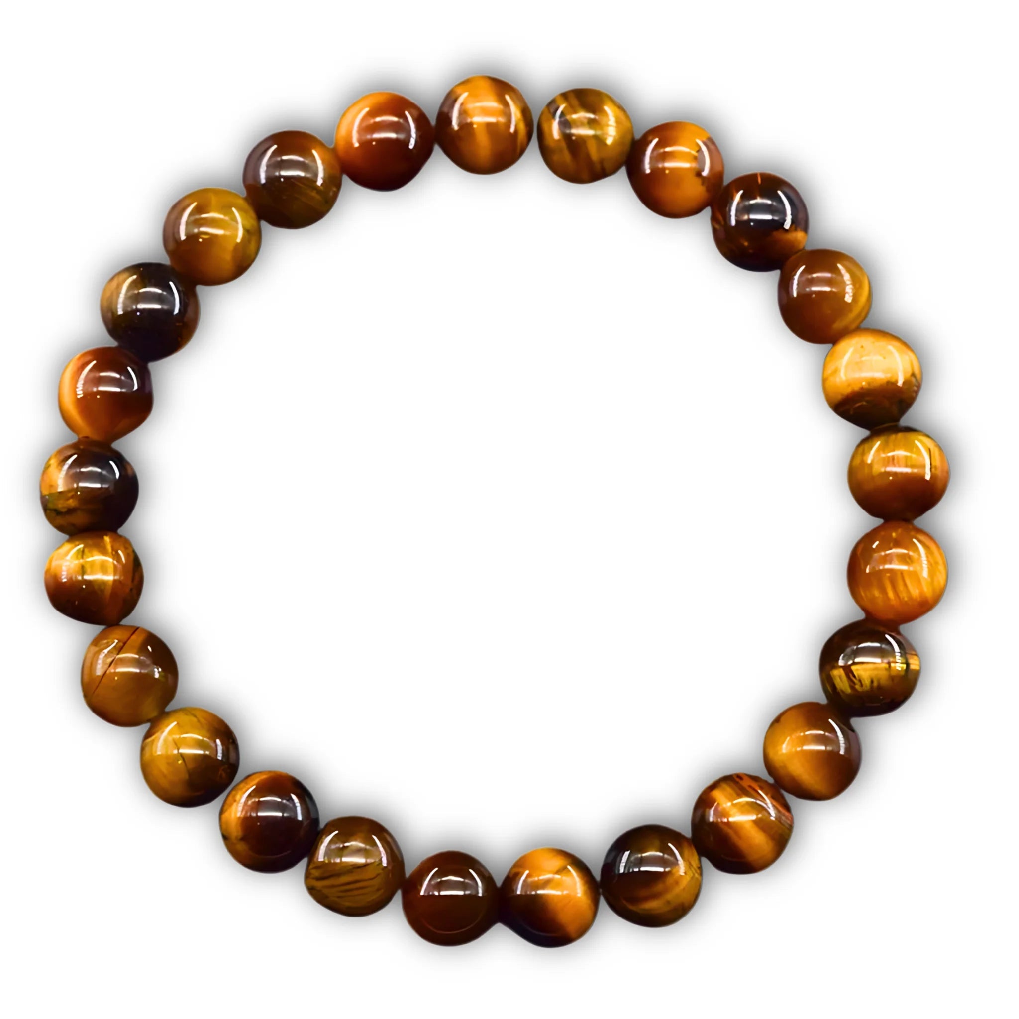 Gemstone4K Yellow Tiger’s Eye healing bracelet on white background.