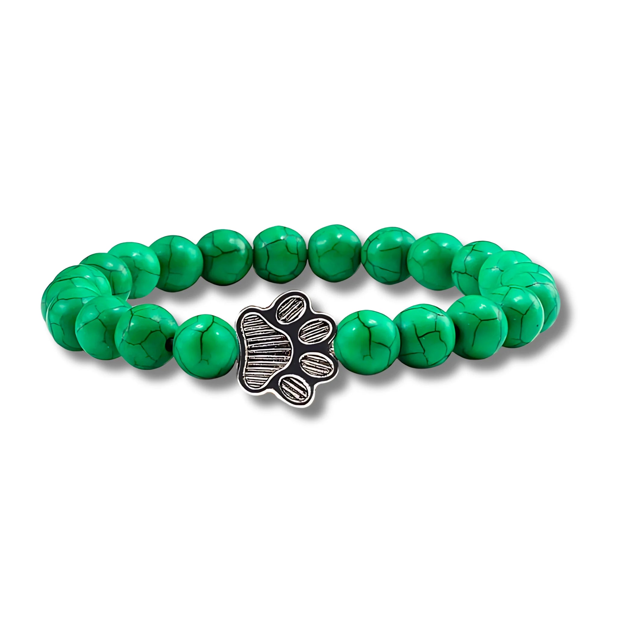 Dark Green Beads Paw Charm Bracelet