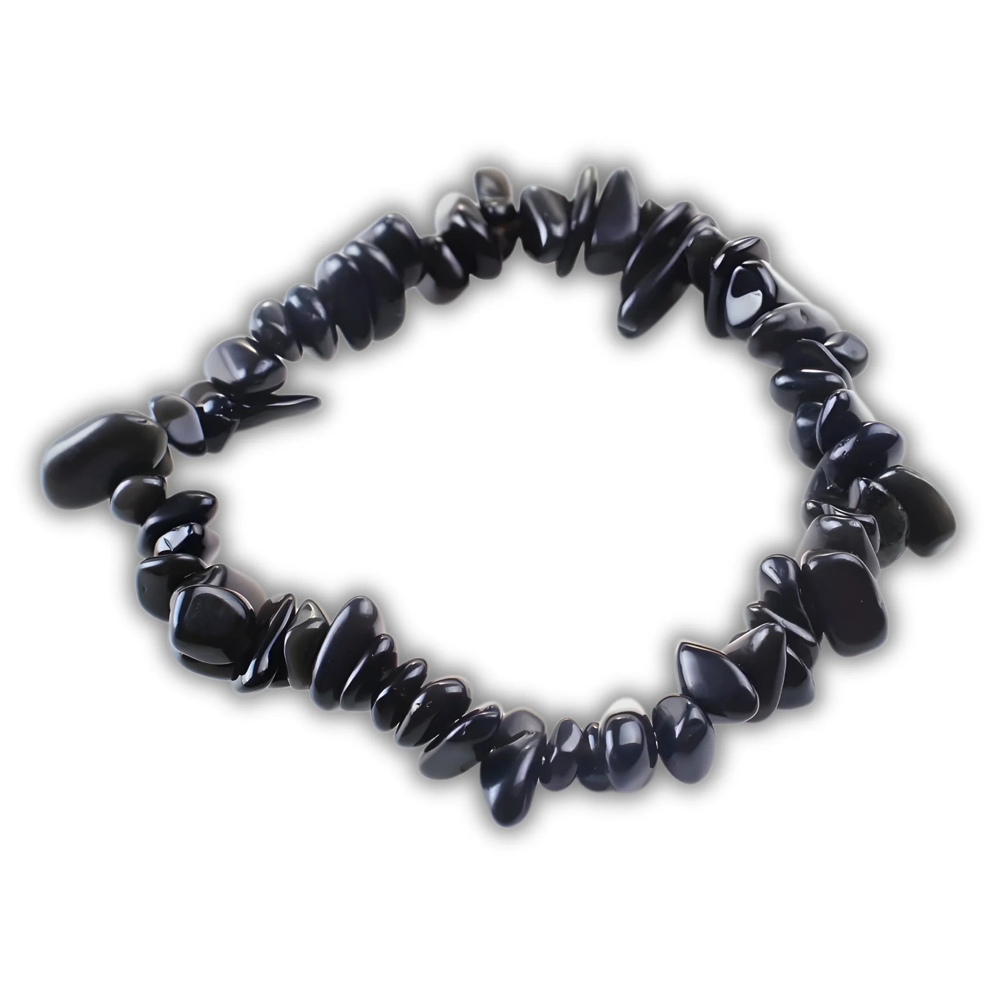 Obsidian gravel bracelet crafted with polished black natural gemstone chips.