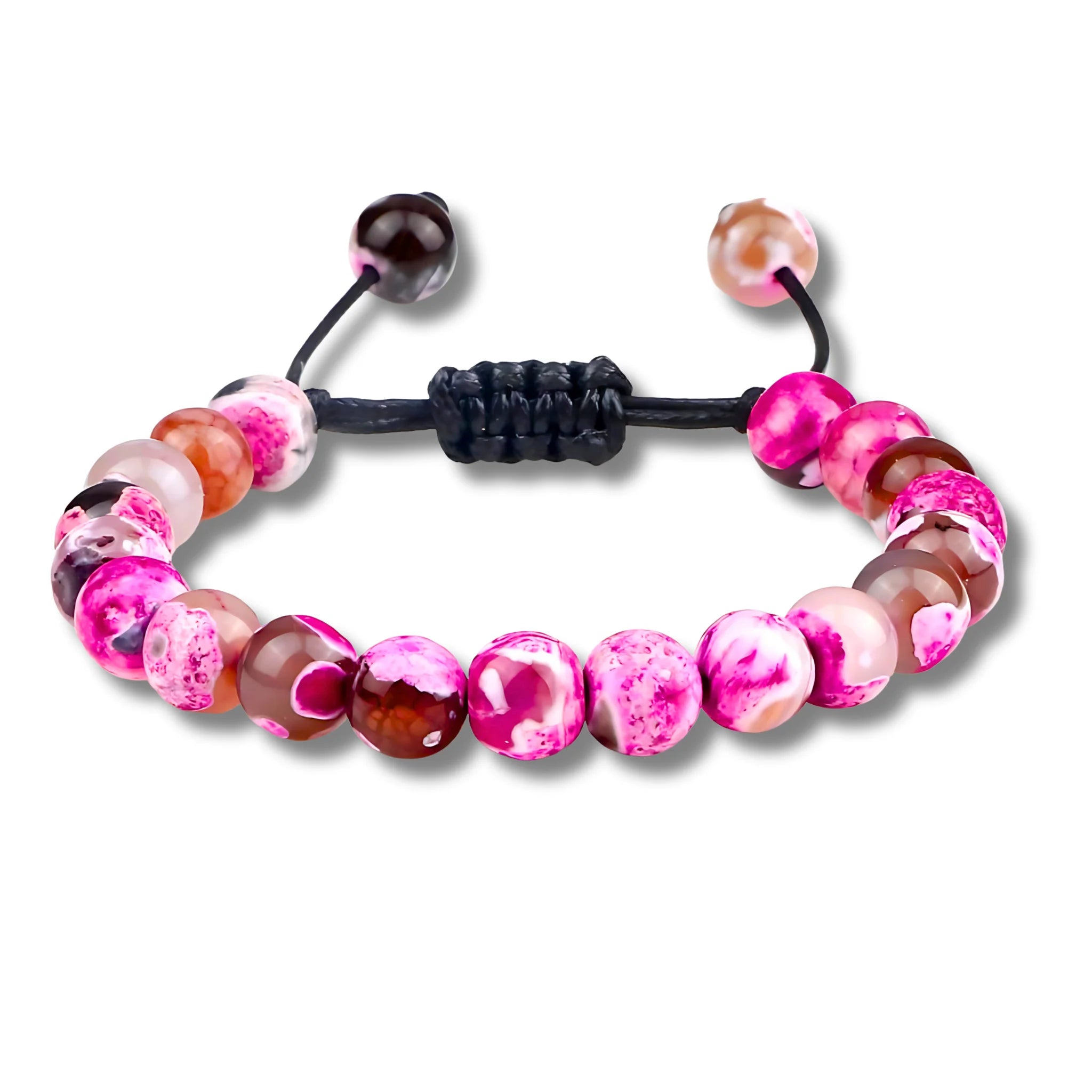 Adjustable balance bracelet crafted with pink jasper beads on a braided cord for a soft, expressive style.