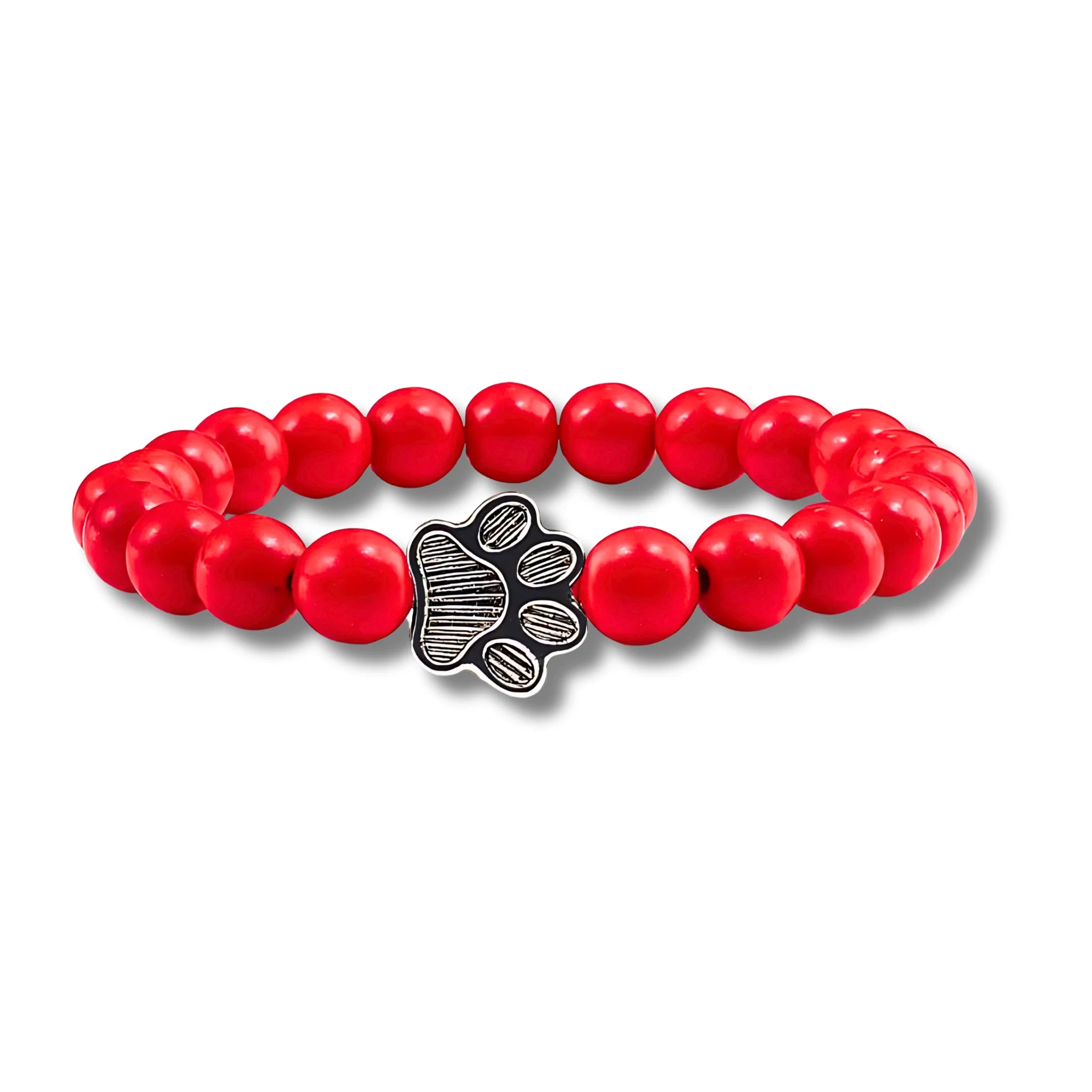 Red Beads Paw Charm Bracelet