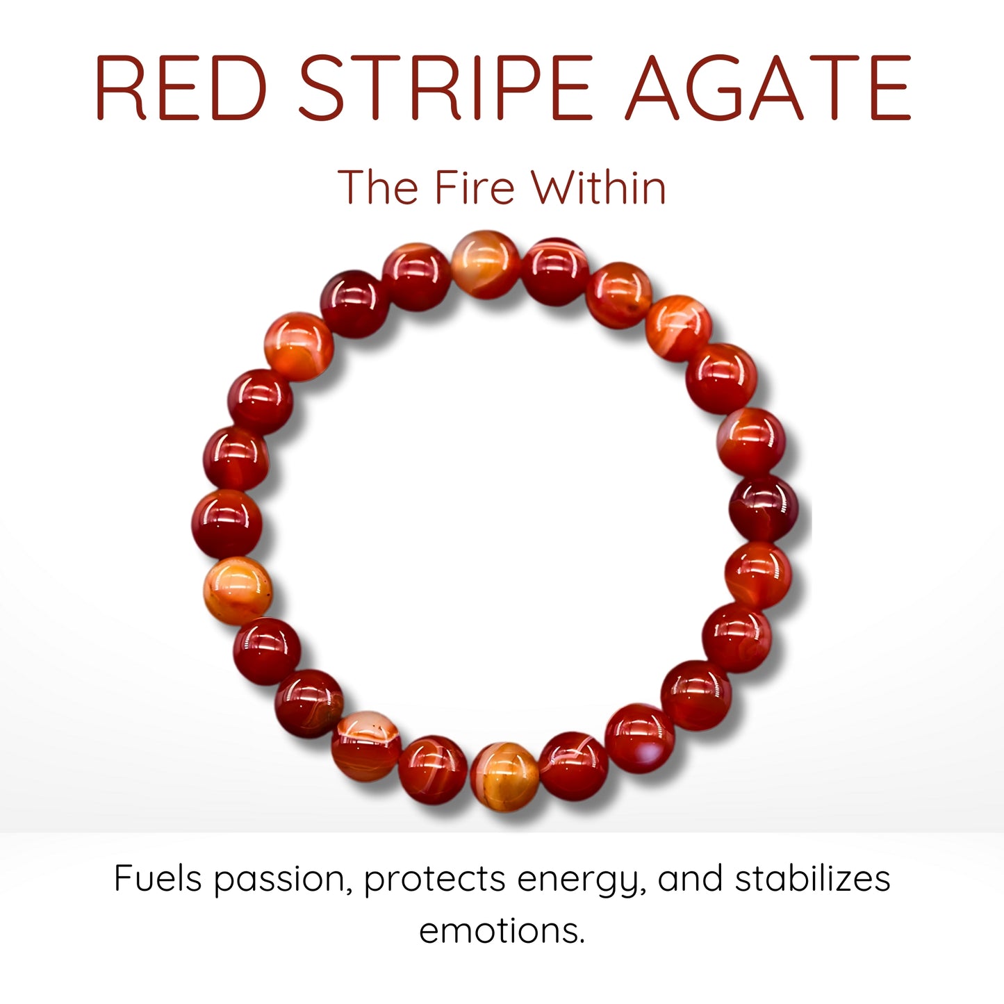 Red Stripe Agate Bead Bracelet