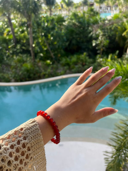 Red Stripe Agate Bead Bracelet