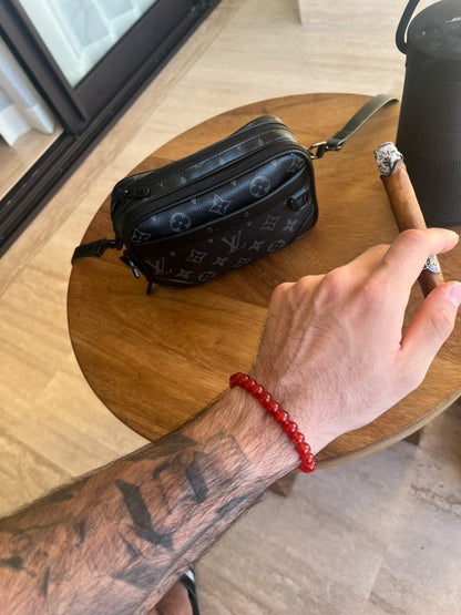 Red Stripe Agate Bead Bracelet