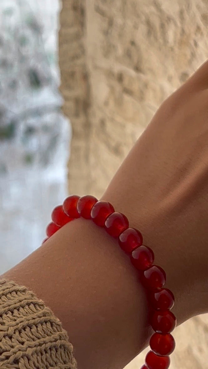 Red Stripe Agate Bead Bracelet