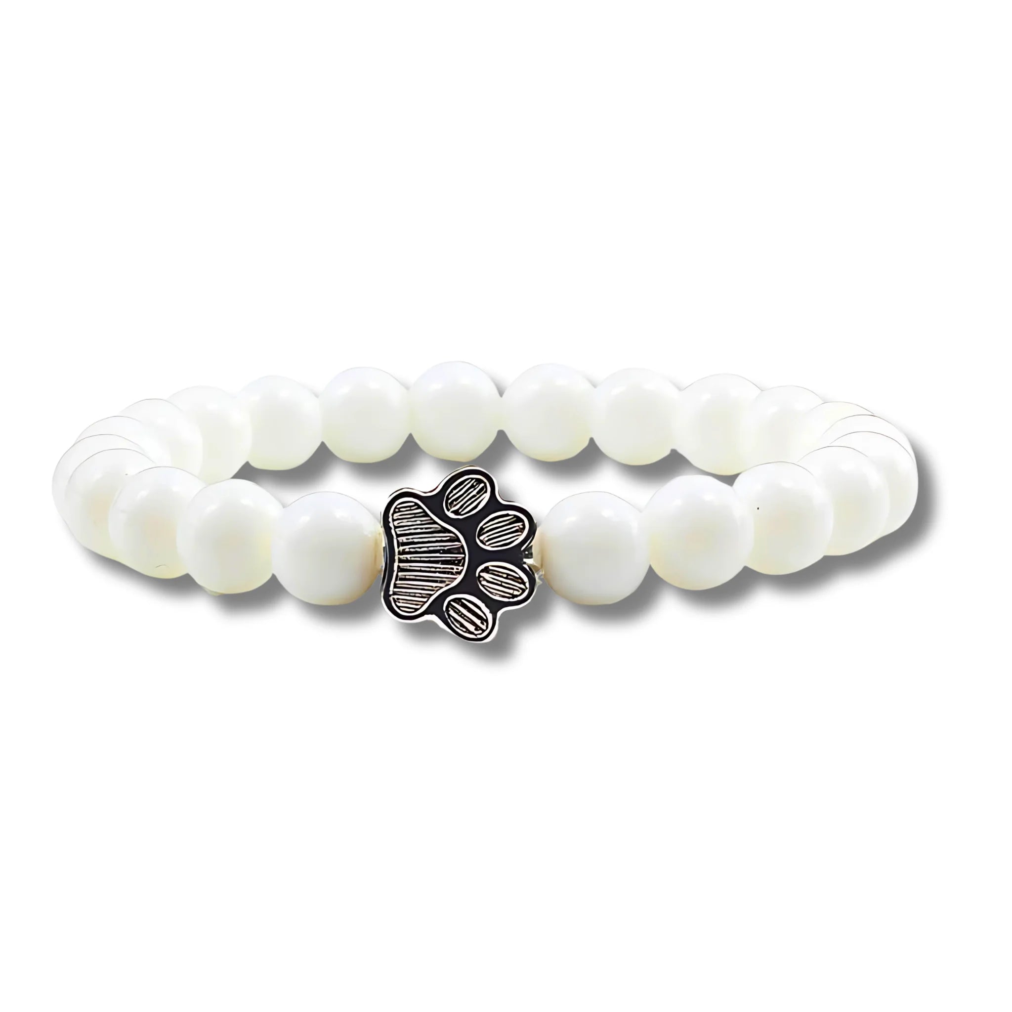 White Beads Paw Charm Bracelet