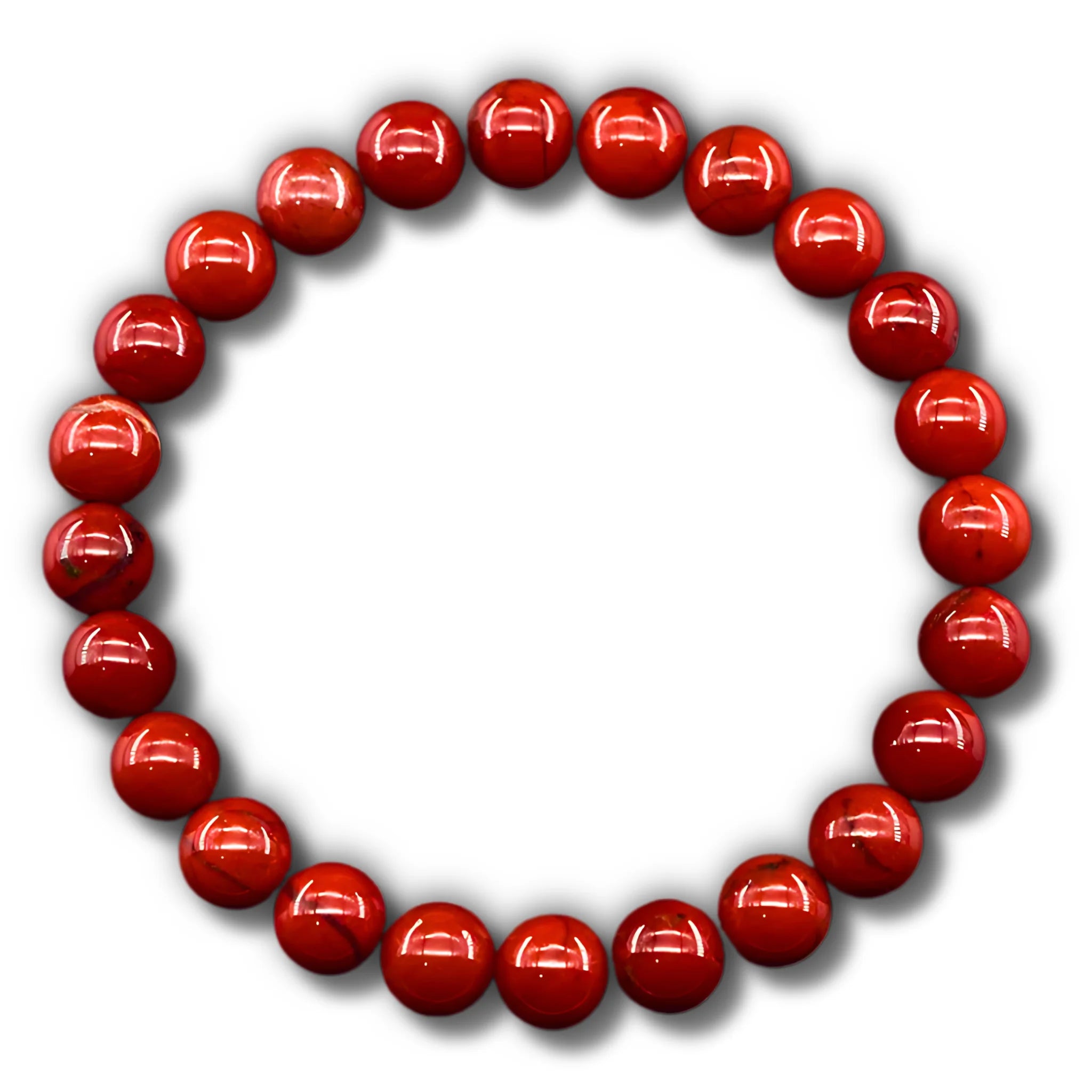 Gemstone4K red jasper healing bracelet on white background.